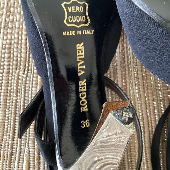 VTG Roger Vivier Black Rhinestone Buckle Mirorred Strappy Pump Heels Size 36 - Picture 8 of 10